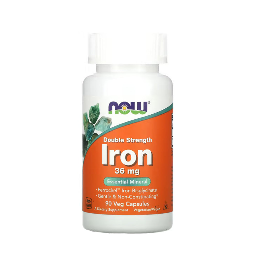 Now Iron Double Strength 36 mg Essential Mineral 90 veg Capsulas