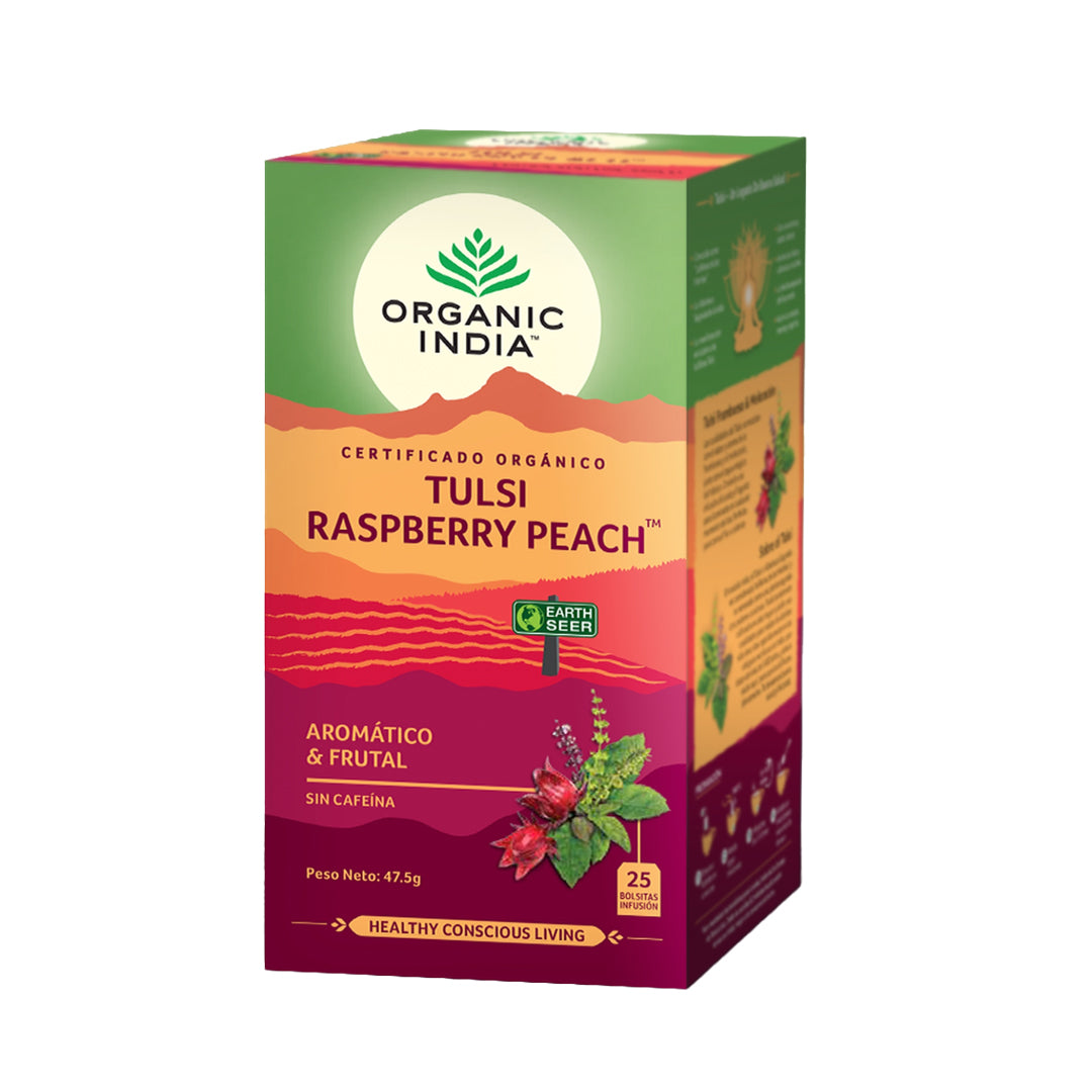 Organic Índia Tulsi Rapberry Peach- 25 saquetas